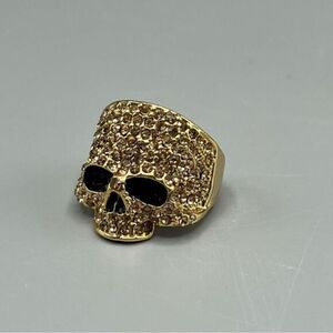 Men’s Rhinestone Gold-Tone Skull Ring Size 10